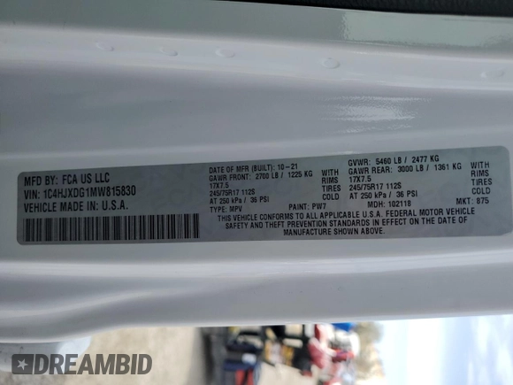 2021 Jeep Wrangler Unlimited Sport S with VIN 1C4HJXDG1MW815830, listed as a Copart auction lot 50634965 with 39,387 mi miles and Salvage title. Bid and sale history available at DreamBid. Image 13.