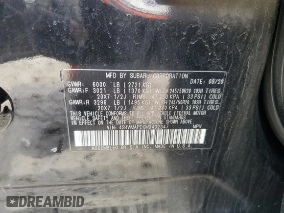 2021 Subaru Ascent Limited с VIN 4S4WMAPD0M3402047, выставлен на аукционе Copart как лот 55164585 с пробегом 107 138 миль миль и Списание • Salvage title. История ставок и продаж доступна на DreamBid. Изображение 14.