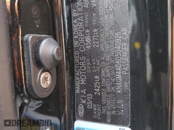 2013 Kia Optima LX with VIN KNAGM4AD8D5040926, listed as a Copart auction lot 81627634 with 190,652 mi miles and Salvage Title. Bid and sale history available at DreamBid. Image 12.