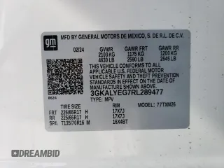 2024 GMC Terrain AT4 with VIN 3GKALYEG7RL289477, listed as a Copart auction lot 87857225 with 7,718 mi miles and Salvage Title. Bid and sale history available at DreamBid. Image 14.