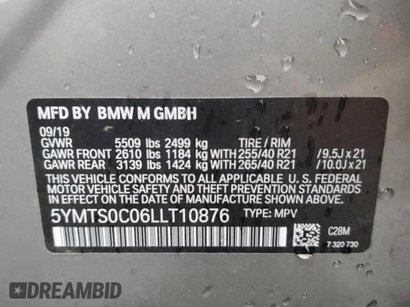 2020 BMW X3 M Competition with VIN 5YMTS0C06LLT10876, listed as a Copart auction lot 78739994 with 42,351 mi miles and Salvage title. Bid and sale history available at DreamBid. Image 14.