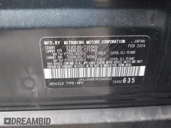 2024 Mitsubishi Outlander SE z VIN JA4J3VA81RZ049952, wystawiony jako IAAI lot #42448676 z przebiegiem 33 337 mil mil oraz . Historia ofert i sprzedaży dostępna na DreamBid. Obrazek 9.