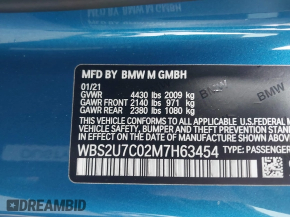 2021 BMW M2 Competition z VIN WBS2U7C02M7H63454, wystawiony jako IAAI lot #41063808 z przebiegiem 15 047 mil mil oraz . Historia ofert i sprzedaży dostępna na DreamBid. Obrazek 9.
