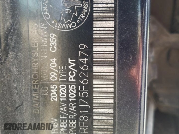 2005 Mercedes-Benz C 240 z VIN WDBRF81J75F626479, wystawiony jako Copart lot #58505095 z przebiegiem Nie podano mil oraz Szkoda całkowita • Salvage title. Historia ofert i sprzedaży dostępna na DreamBid. Obrazek 12.