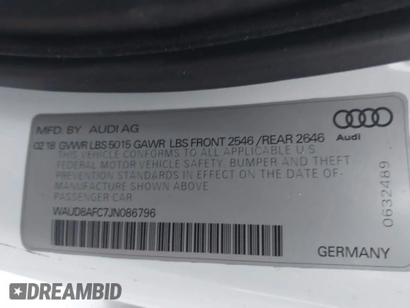 2018 Audi A6 Premium Plus z VIN WAUD8AFC7JN086796, wystawiony jako IAAI lot #42202071 z przebiegiem Nie podano mil oraz . Historia ofert i sprzedaży dostępna na DreamBid. Obrazek 9.