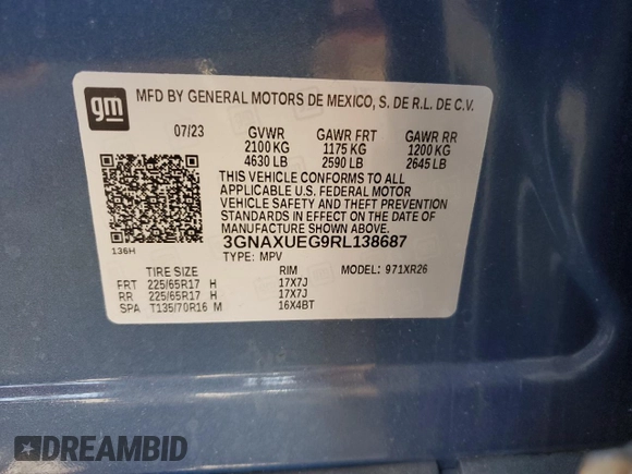 2024 Chevrolet Equinox LT with VIN 3GNAXUEG9RL138687, listed as a Copart auction lot 47058015 with 10,509 mi miles and Salvage Title. Bid and sale history available at DreamBid. Image 13.