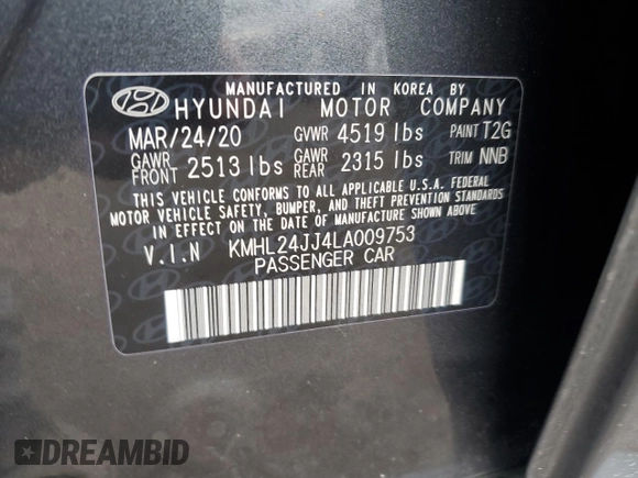 2020 Hyundai Sonata Hybrid Blue with VIN KMHL24JJ4LA009753, listed as a Copart auction lot 52606164 with 29,122 mi miles. Bid and sale history available at carsss.com. Image 12.