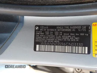2006 BMW 5 Series 530xi with VIN WBANN73596CN03330, listed as a IAAI auction lot 41649814 with 209,815 mi miles and . Bid and sale history available at carsss.com. Image 9.