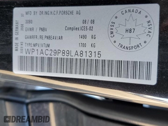 2009 Porsche Cayenne Turbo with VIN WP1AC29P89LA81315, listed as a Copart auction lot 62927605 with 101,454 mi miles and Salvage title. Bid and sale history available at DreamBid. Image 13.