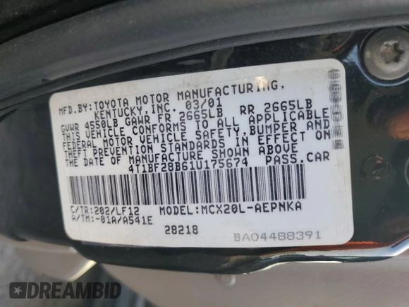 2001 Toyota Avalon XL z VIN 4T1BF28B61U175674, wystawiony jako Copart lot #49913765 z przebiegiem 170 245 mil mil oraz Tytuł czysty. Historia ofert i sprzedaży dostępna na DreamBid. Obrazek 12.
