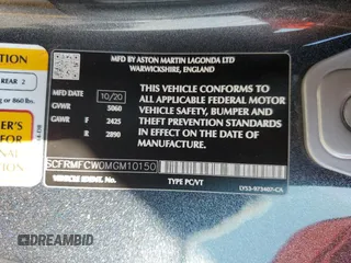 2021 Aston Martin DB11 z VIN SCFRMFCW0MGM10150, wystawiony jako Copart lot #69046124 z przebiegiem 7260 mil mil oraz Szkody całkowita. Historia ofert i sprzedaży dostępna na DreamBid. Obrazek 12.