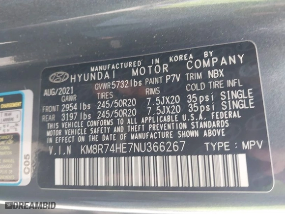 2022 Hyundai Palisade Calligraphy with VIN KM8R74HE7NU366267, listed as a IAAI auction lot 41503009 with 56,654 mi miles. Bid and sale history available at carsss.com. Image 9.
