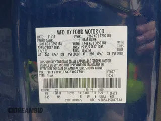 2012 Ford F-150 XL with VIN 1FTFX1ET5CFA02701, listed as a IAAI auction lot 42358378 with 165,789 mi miles and . Bid and sale history available at DreamBid. Image 9.