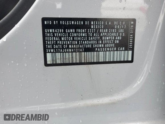 2017 Volkswagen Jetta SEL z VIN 3VWL17AJ6HM412147, wystawiony jako Copart lot #63333085 z przebiegiem Nie podano mil oraz Szkoda całkowita • Salvage title. Historia ofert i sprzedaży dostępna na DreamBid. Obrazek 13.