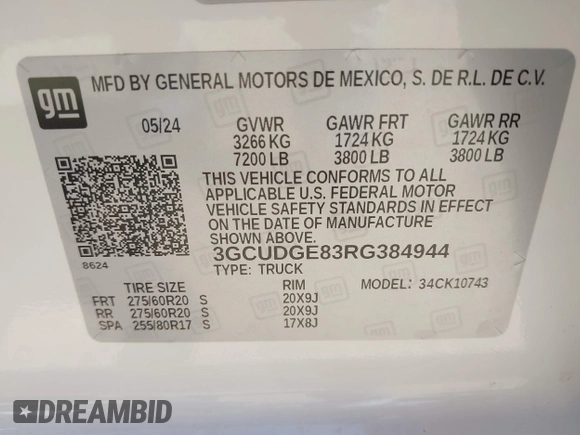 2024 Chevrolet Silverado 1500 LTZ with VIN 3GCUDGE83RG384944, listed as a IAAI auction lot 41837124 with 24,772 mi miles and . Bid and sale history available at DreamBid. Image 9.