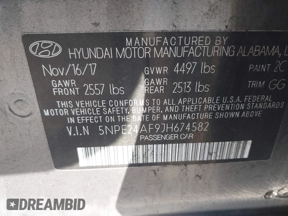 2018 Hyundai Sonata SE with VIN 5NPE24AF9JH674582, listed as a IAAI auction lot 41792449 with 113,856 mi miles and . Bid and sale history available at DreamBid. Image 9.
