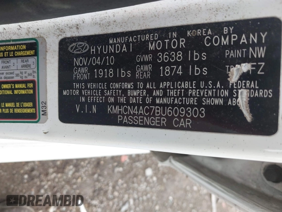 2011 Hyundai Accent GLS z VIN KMHCN4AC7BU609303, wystawiony jako IAAI lot #42523271 z przebiegiem 157 830 mil mil oraz . Historia ofert i sprzedaży dostępna na DreamBid. Obrazek 9.