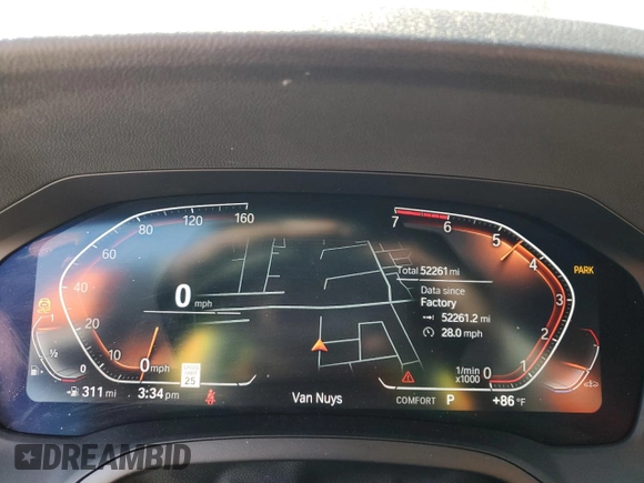 2021 BMW 3 Series 330i with VIN 3MW5R1J0XM8C09626, listed as a Copart auction lot 52205805 with 52,261 mi miles and Salvage title. Bid and sale history available at DreamBid. Image 9.