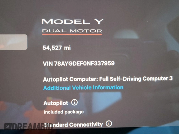 2022 Tesla Model Y Performance z VIN 7SAYGDEF0NF337959, wystawiony jako Copart lot #56871985 z przebiegiem 54 527 mil mil oraz Szkoda całkowita • Salvage title. Historia ofert i sprzedaży dostępna na DreamBid. Obrazek 9.
