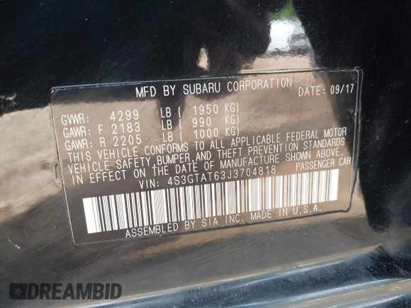 2018 Subaru Impreza Limited with VIN 4S3GTAT63J3704818, listed as a IAAI auction lot 42049747 with 91,781 mi miles and . Bid and sale history available at DreamBid. Image 9.