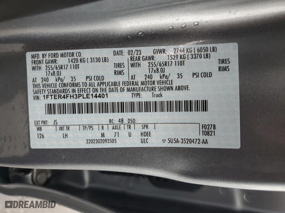 2023 Ford Ranger XL with VIN 1FTER4FH3PLE14401, listed as a Copart auction lot 41427785 with 18,492 mi miles and Salvage Title. Bid and sale history available at carsss.com. Image 13.