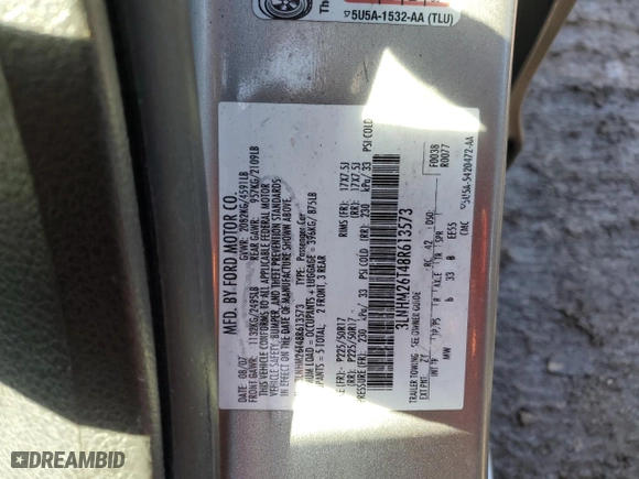 2008 Lincoln MKZ with VIN 3LNHM26T48R613573, listed as a Copart auction lot 45689625 with 275,740 mi miles and Salvage Title. Bid and sale history available at carsss.com. Image 12.