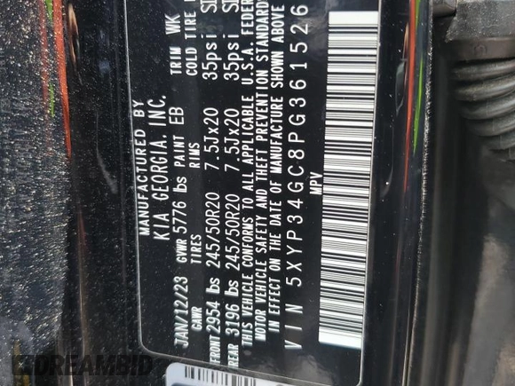 2023 Kia Telluride EX with VIN 5XYP34GC8PG361526, listed as a Copart auction lot 64473655 with 31,833 mi miles and Salvage title. Bid and sale history available at DreamBid. Image 13.
