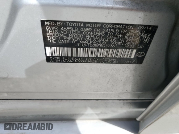 2015 Lexus IS 250 with VIN JTHCF1D25F5019361, listed as a Copart auction lot 61083175 with 99,624 mi miles and Salvage title. Bid and sale history available at DreamBid. Image 12.