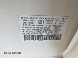 2008 Acura TSX with VIN JH4CL95988C001602, listed as a IAAI auction lot 42099571 with 192,303 mi miles and . Bid and sale history available at carsss.com. Image 9.