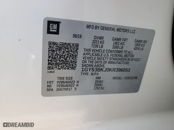 2019 Cadillac Escalade Luxury with VIN 1GYS3BKJ0KR396053, listed as a Copart auction lot 85754804 with 64,402 mi miles and Salvage Title. Bid and sale history available at carsss.com. Image 15.