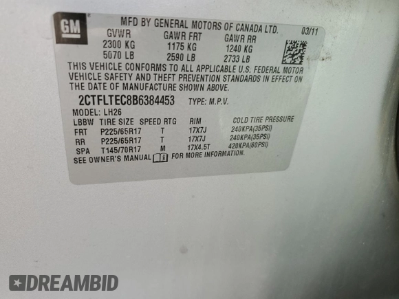 2011 GMC Terrain SLE-2 with VIN 2CTFLTEC8B6384453, listed as a Copart auction lot 52424295 with 109,545 mi miles and Salvage Title. Bid and sale history available at carsss.com. Image 15.