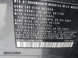 2024 Volkswagen Tiguan SE with VIN 3VV3B7AX8RM134486, listed as a IAAI auction lot 42095457 with 21,295 mi miles and . Bid and sale history available at DreamBid. Image 9.
