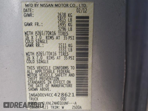 2012 Nissan Frontier SV z VIN 1N6AD0EV4CC428621, wystawiony jako Copart lot #43796295 z przebiegiem 123 335 mil mil oraz Szkoda całkowita • Salvage title. Historia ofert i sprzedaży dostępna na DreamBid. Obrazek 14.