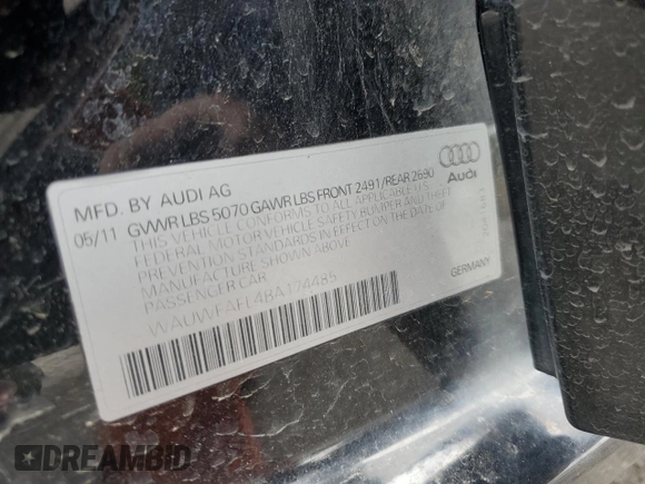 2011 Audi A4 Premium Plus with VIN WAUWFAFL4BA174485, listed as a Copart auction lot 45367115 with 160,394 mi miles and Salvage title. Bid and sale history available at DreamBid. Image 12.