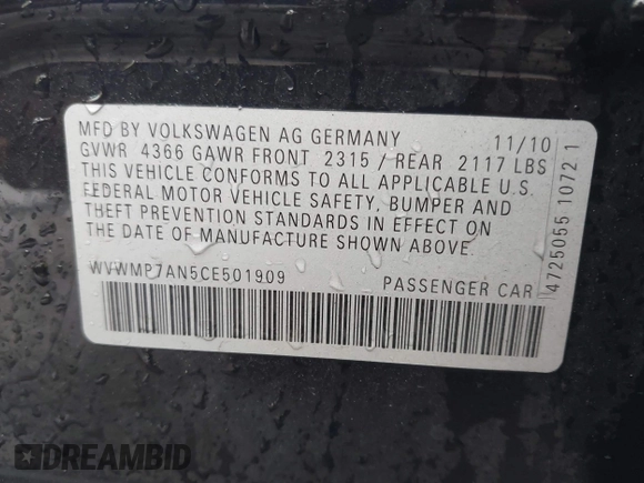 2012 Volkswagen CC R-Line z VIN WVWMP7AN5CE501909, wystawiony jako IAAI lot #39791104 z przebiegiem 217 399 mil mil oraz . Historia ofert i sprzedaży dostępna na DreamBid. Obrazek 9.