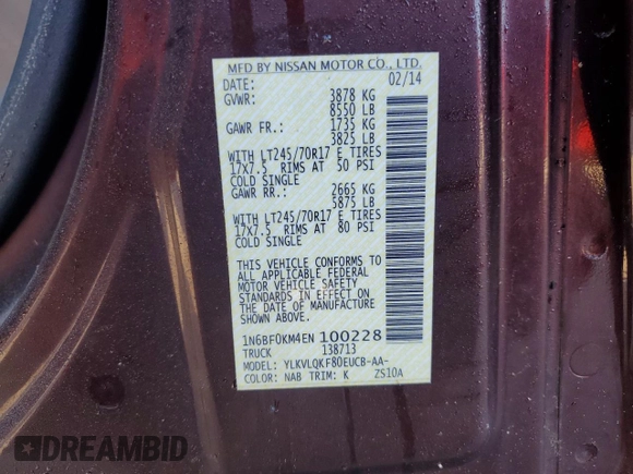 2014 Nissan NV Cargo SV with VIN 1N6BF0KM4EN100228, listed as a Copart auction lot 79106414 with 0 mi miles and Salvage Title. Bid and sale history available at carsss.com. Image 14.
