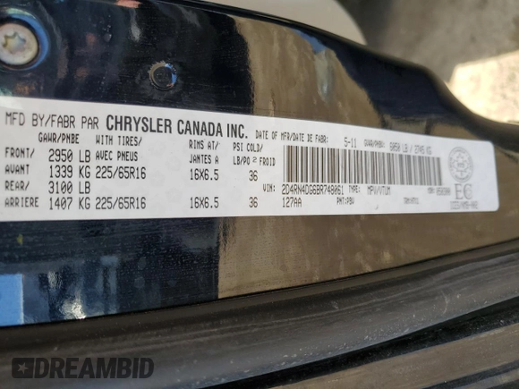 2011 Dodge Grand Caravan SXT with VIN 2D4RN4DG6BR748061, listed as a Copart auction lot 49673385 with 187,129 mi miles and Salvage Title. Bid and sale history available at DreamBid. Image 13.