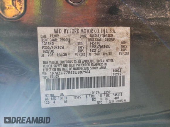 2003 Ford Explorer Sport Trac XLS z VIN 1FMZU77E53UB07964, wystawiony jako Copart lot #47987855 z przebiegiem 151 626 mil mil oraz Szkoda całkowita • Salvage title. Historia ofert i sprzedaży dostępna na DreamBid. Obrazek 13.