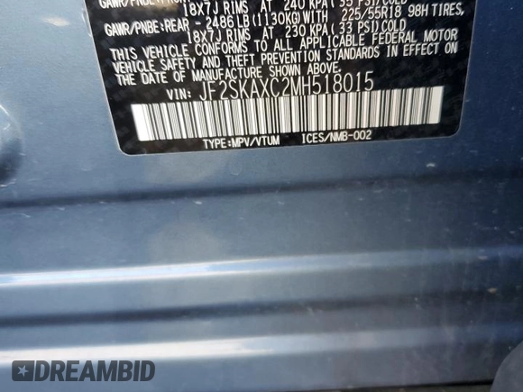 2021 Subaru Forester Touring with VIN JF2SKAXC2MH518015, listed as a Copart auction lot 46453025 with 59,773 mi miles and Salvage Title. Bid and sale history available at carsss.com. Image 13.