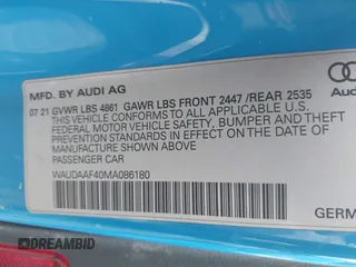 2021 Audi A4 S line Premium with VIN WAUDAAF40MA086180, listed as a IAAI auction lot 42037066 with 34,641 mi miles and . Bid and sale history available at DreamBid. Image 9.