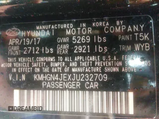 2018 Genesis G80 3.8L z VIN KMHGN4JEXJU232709, wystawiony jako IAAI lot #41886564 z przebiegiem 21 307 mil mil oraz . Historia ofert i sprzedaży dostępna na DreamBid. Obrazek 9.
