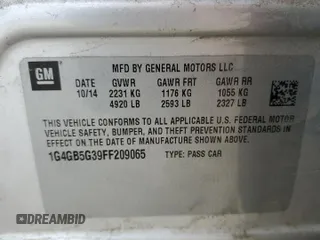 2015 Buick LaCrosse Leather with VIN 1G4GB5G39FF209065, listed as a Copart auction lot 50534775 with 181,393 mi miles and Clean Title. Bid and sale history available at DreamBid. Image 12.