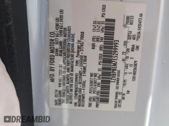 2014 Ford Mustang V6 with VIN 1ZVBP8EM7E5299993, listed as a Copart auction lot 50263105 with 127,889 mi miles and Salvage title. Bid and sale history available at DreamBid. Image 13.