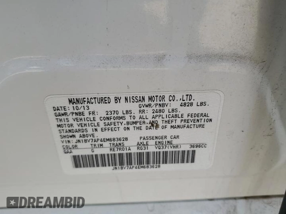 2014 Infiniti Q50 Premium z VIN JN1BV7AP4EM683628, wystawiony jako Copart lot #50084865 z przebiegiem 130 543 mil mil oraz Szkoda całkowita • Salvage title. Historia ofert i sprzedaży dostępna na DreamBid. Obrazek 12.