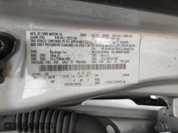 2012 Ford Focus SE с VIN 1FAHP3F25CL354274, выставлен на аукционе IAAI как лот 42560802 с пробегом 198 531 миль миль и . История ставок и продаж доступна на DreamBid. Изображение 9.