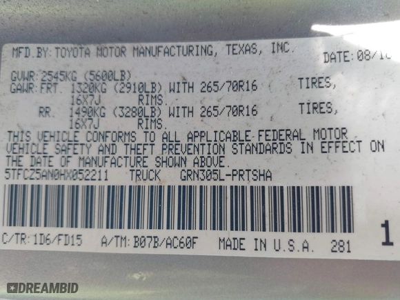 2017 Toyota Tacoma SR5 with VIN 5TFCZ5AN0HX052211, listed as a IAAI auction lot 41755277 with 78,605 mi miles. Bid and sale history available at carsss.com. Image 9.