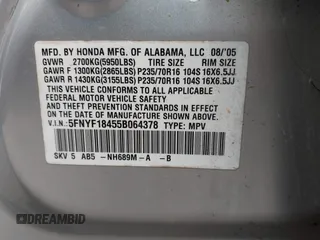 2005 Honda Pilot EX with VIN 5FNYF18455B064378, listed as a IAAI auction lot 41684465 with 248,225 mi miles and . Bid and sale history available at DreamBid. Image 9.