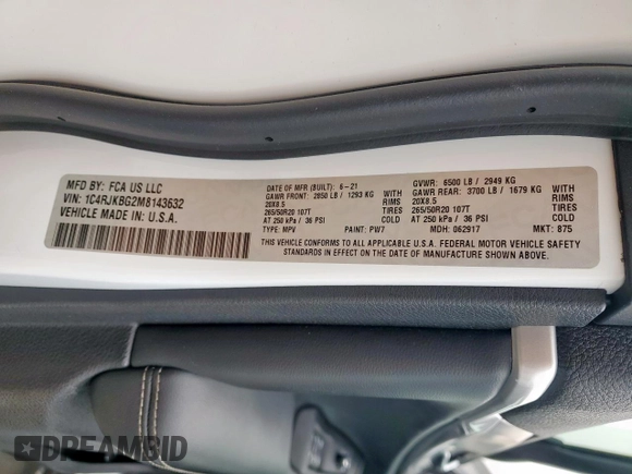 2021 Jeep Grand Cherokee Limited with VIN 1C4RJKBG2M8143632, listed as a Copart auction lot 51642815 with 45,174 mi miles and Salvage Title. Bid and sale history available at DreamBid. Image 14.