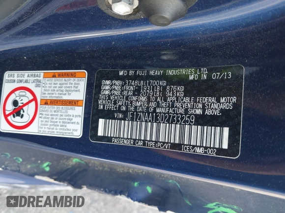 2013 Scion FR-S z VIN JF1ZNAA13D2733259, wystawiony jako IAAI lot #41876078 z przebiegiem 120 321 mil mil oraz . Historia ofert i sprzedaży dostępna na DreamBid. Obrazek 9.