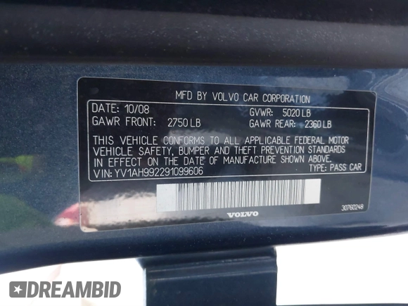2009 Volvo S80 I6 Turbo с VIN YV1AH992291099606, выставлен на аукционе IAAI как лот 41813240 с пробегом 128 480 миль миль и . История ставок и продаж доступна на DreamBid. Изображение 9.